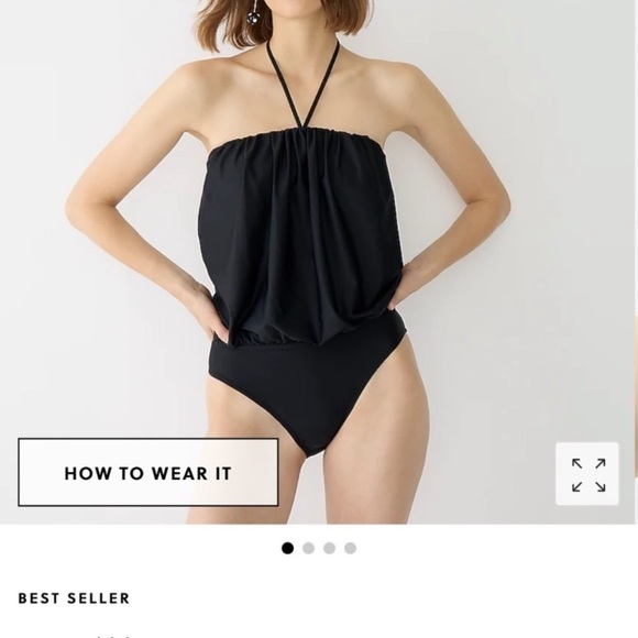 NWT J.Crew Draped Blouson One Piece Swimsuit Strapless Black Plus Size Sz 22 - Picture 1 of 16